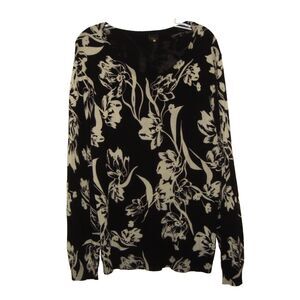 Stefano Cocci Womens Black Beige Floral Pullover Sweater